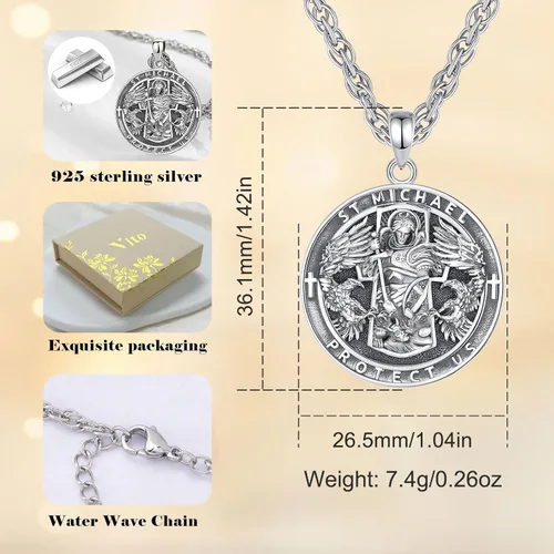 Miniatura 111 de Vito Collar de plata de ley 925 para mujeres y hombres, San Benito, crucifijo, Caravaca, San Cristóbal, San Judas, medalla patronal, amuleto