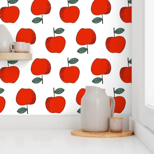 Miniatura 8 de Despegar y pegar papel tapiz muestra – Manzanas rojas niños dulces frutas frutas linda comida blanco verano otoño profesor papel pintado