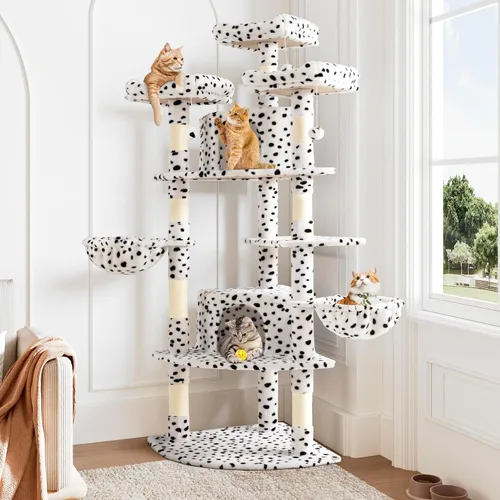 Miniatura 12 de Allewie Torre esquinera para gatos de 73 pulgadas en forma de abanico que ahorra espacio, árbol alto de varios niveles para gatos de interior/cestas