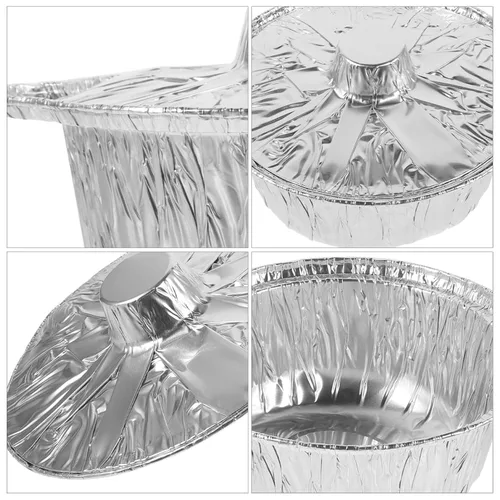 Miniatura 9 de 5 juegos de sartenes redondas de aluminio con tapa, 60.9 fl oz, bandeja de papel de aluminio para hornear, olla de camping, utensilios de cocina