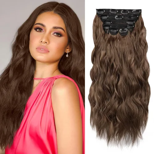 Miniatura 15 de WECAN Extensión de cabello con clip, de 20 pulgadas, mezcla de rubio ceniza y rubio decolorado, 6 piezas, extensiones de cabello largo ondulado