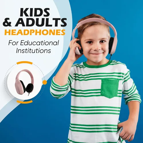 Miniatura 2 de Paquete de 5 auriculares de cuero con cable sobre la oreja con conector de 3.5mm, carcasa metálica ovalada, negro