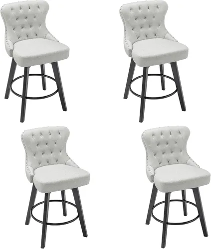 Miniatura 10 de Juego de 2 taburetes de bar giratorios de 360° con botón acolchonados, taburetes de bar tapizados de 26 pulgadas con patas de madera maciza