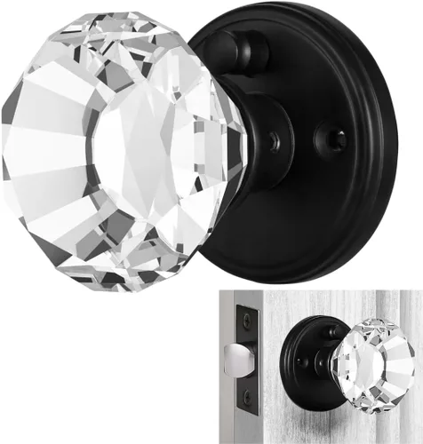 Miniatura 29 de Balin Designs - Perilla de puerta de cristal negro con cerradura, juego de perillas de puerta de vidrio para privacidad interior, manija decorativa