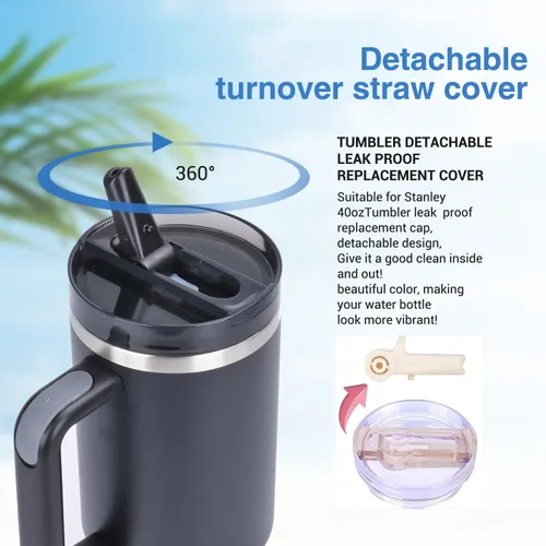 Miniatura 3 de Quencher ProTour - Vaso térmico de 40 onzas con asa - Botella de agua de acero inoxidable 100% a prueba de fugas aislada al vacío 2 tapas
