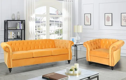 Miniatura 22 de RARZOE Chesterfield - Juego de sofá biplaza, beige, espuma, 1+2 plazas, 67 pulgadas de ancho x 32 pulgadas de profundidad x 27 pulgadas de alto
