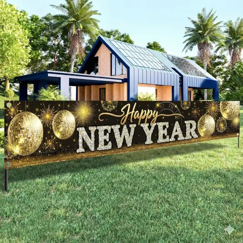 KatchOn, Cartel de feliz año nuevo para patio 2026 – Extra grande de 120 x 20 pulgadas, letrero de feliz año nuevo para decoraciones de Año Nuevo