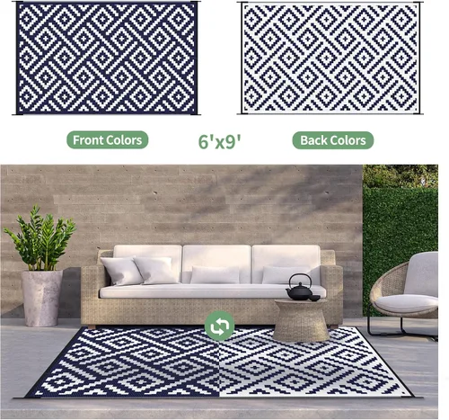 Miniatura 4 de GENIMO Alfombra de Exterior para Liquidación de Patio, 6'x9' Alfombra Impermeable, Alfombras de Plástico Reversibles para Camping, Caravana, azul