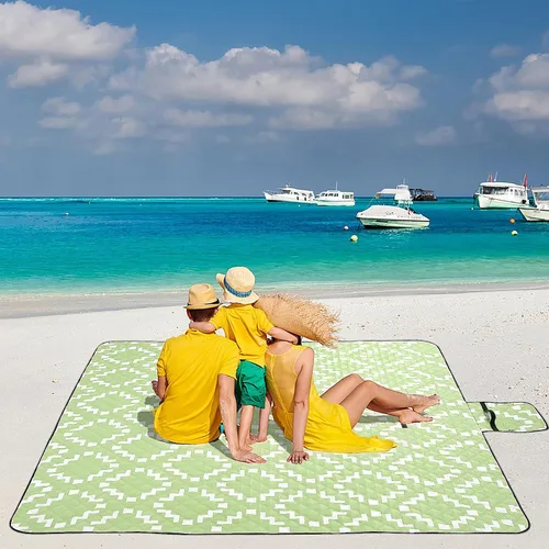 Miniatura 2 de Manta de picnic grande para playa, impermeable, a prueba de arena, ligera, plegable, con correa de transporte, para 2 a 4 adultos, para playa, Verde