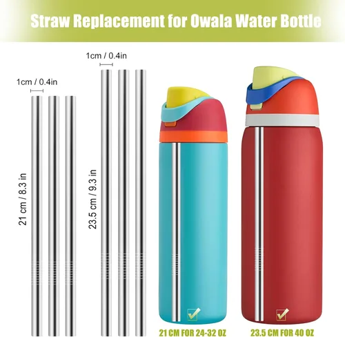 Miniatura 2 de 6 popotes de metal de repuesto compatibles con Owala FreeSip de 24 onzas, 32 onzas y 40 onzas, popotes de acero inoxidable para accesorios Owala
