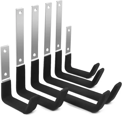 Sposuit Ganchos de garaje para montaje en pared, paquete de 6 ganchos de acero resistentes para herramientas, escaleras, bicicletas, artículos a