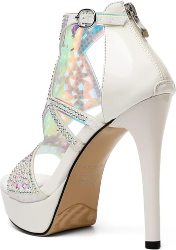 Miniatura 5 de Eldof Sandalias de tacón alto para mujer, sandalias de plataforma con tiras y puntera abierta, tacones de gladiador recortados con piedras