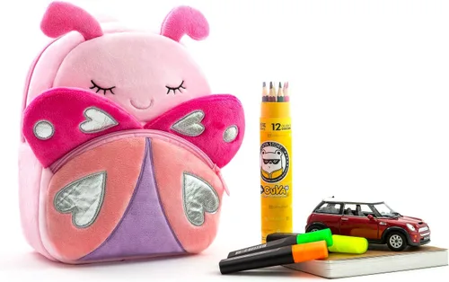 Miniatura 6 de Mochila con diseño de animales, animal de felpa, minibolsa de viaje para niño de 2-6 años, Rosado (Pink Butterfly)), B07SNTZL8P