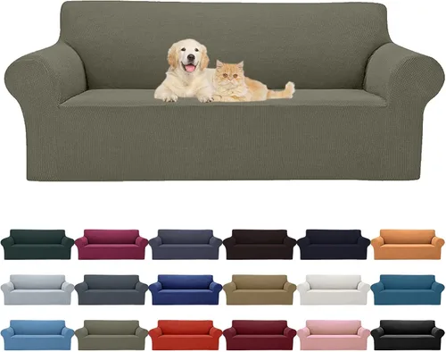 Miniatura 8 de Cupuamon Funda elástica para sofá de 1 plaza, funda protectora de muebles con parte inferior elástica de tela jacquard a cuadros pequeños para Beige
