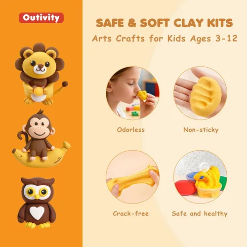 Miniatura 5 de Kit de arcilla seca al aire para niños, 12 manualidades de animales, modelo de arcilla mágica, kits de arcilla con herramientas de escultura y Kit
