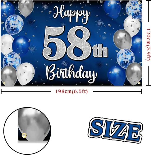 Miniatura 261 de Decoración de feliz cumpleaños 35, globo azul y plateado de 35 años, cartel grande de telón de fondo de cumpleaños, suministros para fiesta de 35th