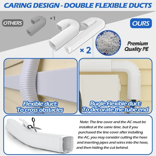 Miniatura 6 de Kit de cubierta de línea decorativa de PVC de 3 pulgadas y 17 pies [instalación rápida] para acondicionadores de aire mini split sin conductos
