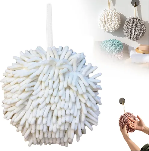 Miniatura 7 de Toalla de mano con bola mullida, absorbente para colgar en la cocina y el baño, toalla de mano de felpa de felpilla, de secado rápido, toallas