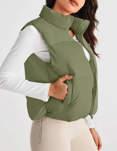 Miniatura 8 de MEROKEETY Chaleco acolchado para mujer, cuello alto, con cremallera, sin mangas, con bolsillos