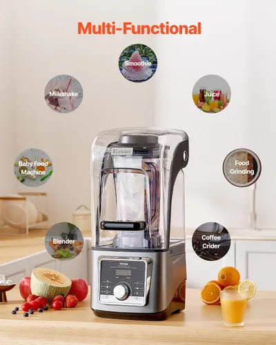 Miniatura 5 de VEVOR Licuadora Profesional para Batidos, 118 oz 1400W, con Motor Potente, Licuadora Multifuncional para Procesamiento de Alimentos con Cubierta
