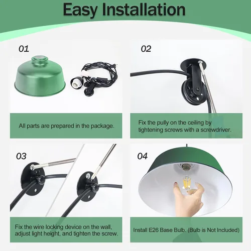 Miniatura 9 de Lámpara Colgante Enchufable, Luces Colgantes de Granja Verdes con Cable Enchufable, Lámpara Colgante de Polea, Accesorio de Luces Colgantes