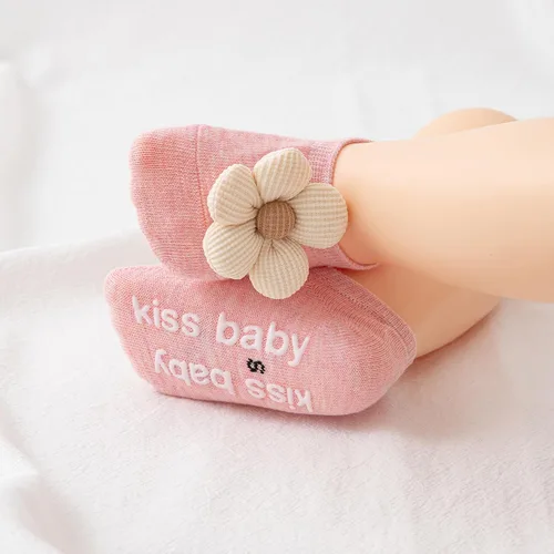 Miniatura 4 de VWU Calcetines para bebé con agarres, para bebés, niñas y niños, corte bajo, antideslizantes, de algodón, lindas, flores, 0-24 meses