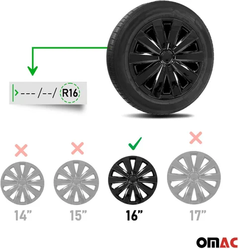Miniatura 3 de OMAC - Juego de 4 tapas de buje ABS negras de 16 pulgadas, tapas para Rines 16, fundas de rueda premium de 16 pulgadas, juego de cubiertas
