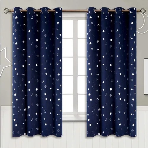 Miniatura 79 de BGment Cortinas opacas para dormitorio infantil, con aislamiento térmico, con ojales, estampado de estrellas plateadas, cortinas para oscurecer