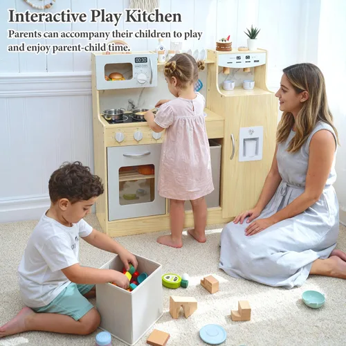 Miniatura 6 de inFUNSAME Cocina de juego de madera para niños pequeños de 3 a 5 años con sistema de almacenamiento y 18 piezas, juego de regalo de cocina compacto