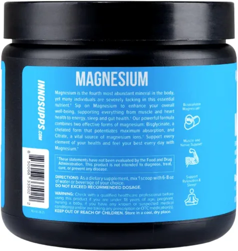 Miniatura 2 de InnoSupps Polvo de magnesio, mezcla mineral de doble acción con bisglicinato de magnesio y carbonato, promueve el alivio del estrés, la hidratación