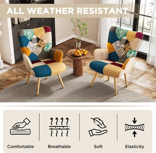 Miniatura 8 de Silla de Acento, Silla de Sala de Estar, Sillón Moderno de Respaldo Alto, Sillas de Lectura de Patchwork Colorido para Dormitorio, Silla de Descanso