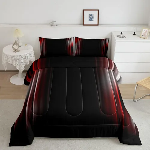 Miniatura 18 de Feelyou Juego de edredón geométrico degradado para adolescentes, tamaño individual, para niños y mujeres, azul, rojo y negro, juego de ropa de cama
