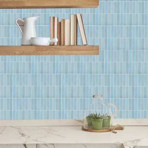 Miniatura 5 de Azulejo azul para salpicaduras de 10 hojas, revestimiento 3D adhesivo para cocina, baño, azulejos de pared (12 x 12 pulgadas)