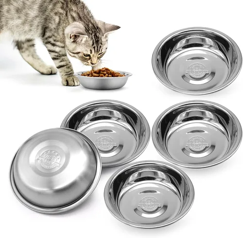 Miniatura 9 de Cuenco de Acero Inoxidable para Gatos - Cuencos de Comida para Gatos Poco Profundos y Anchos, Platos para Gatitos de Metal Aptos para Bigotes