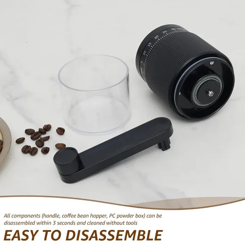 Miniatura 4 de Molinillo de café manual ajustable y manual, portátil, con 35 ajustes ajustables para viajes, camping, oficina, expreso, verter, etc. (negro)