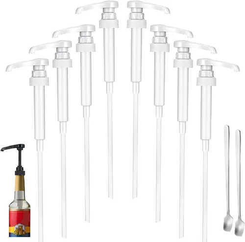 Miniatura 9 de Paquete de 12 dispensadores de bomba de jarabe de café blanco, compatible con botellas de 25.4 onzas, ideal para mezclas de bebidas del hogar