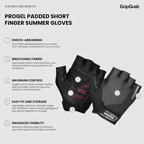 Miniatura 2 de GripGrab ProGel - Guantes de ciclismo acolchados para hombre, guantes de ciclismo sin dedos, guantes de ciclismo para hombres