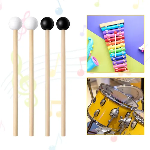 Miniatura 7 de 4 mazos de tambor de lengua de acero, mazos de tambor de goma de 5.9 pulgadas para xilófono, instrumentos musicales, mazo de madera de abedul