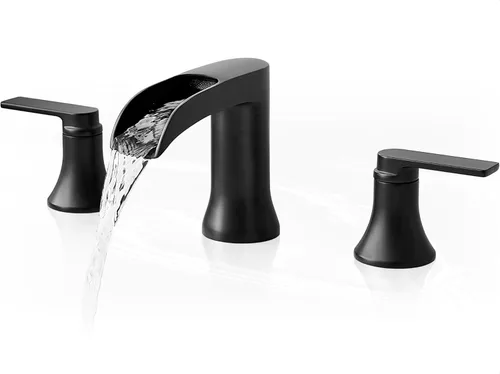 Miniatura 7 de Grifo de lavabo de baño de bronce aceitado con cascada de 3 agujeros, grifos de baño de latón de 4 a 8 pulgadas con drenaje emergente y líneas