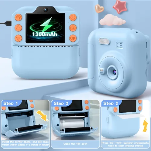Miniatura 7 de Cámara de Impresión Instantánea para Niños, Juguetes para Niños Pequeños Cámara Digital de Impresión Instantánea para Edades de 3 a 12 años, Regalos