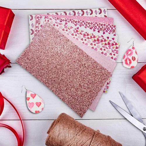 Miniatura 3 de Hying 8 hojas de cuero sintético rosa de San Valentín para manualidades, hoja de cuero sintético con purpurina de 8 x 13 pulgadas, hojas de tela