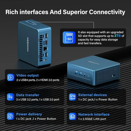Miniatura 5 de GEEKOM Mini PC empresarial IT12 para servidor Plex y oficina en casa (cobertura de 3 años), con Intel i5-12450H Mini computadora Windows 11, PC Azul