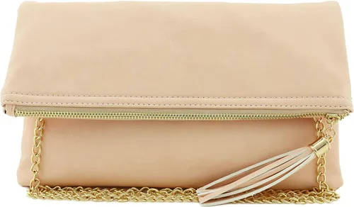 Solene Bolso de mano tipo sobre para mujer, cartera cruzada plegable con borla y correa de cadena, elegante bolso de noche