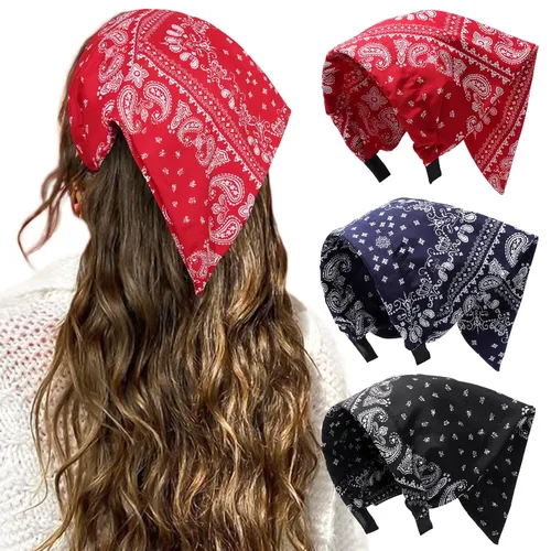 Miniatura 9 de HAIMEIKANG Diademas florales para mujer, bandanas bohemias para el cabello, bufanda, pañuelo triangular, bandas para el cabello de color sólido
