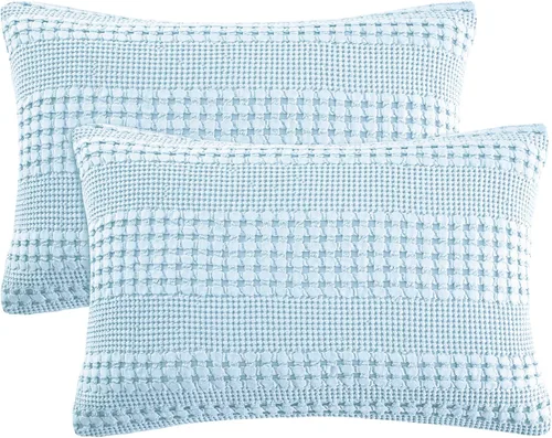 Miniatura 90 de PHF Fundas de almohada con tejido de gofre de 24" x 24", paquete de 2, funda de almohada cuadrada 100% algodón para decoración de ropa de cama, sin
