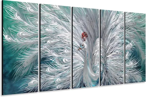Miniatura 7 de Yihui Arts Arte de pared de flores de metal plateado, 5 piezas de arte de aluminio, escultura botánica contemporánea para sala de estar, dormitorio