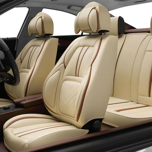 Miniatura 11 de ASLONG 5 piezas 2025 Fundas para asientos delanteros y traseros de auto, accesorios para el interior del auto con cuero Nappa resistente al agua Gris