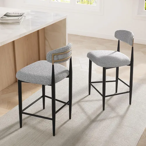 Miniatura 5 de Morden Fort Juego de 2 taburetes de bar de altura de mostrador, modernos taburetes tapizados con respaldo alto y patas de metal negro, sillas