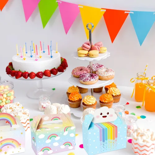 Miniatura 6 de Paquete de 12 cajas de regalo de arco iris, recuerdos de fiesta, colores pastel de nube, regalos de cumpleaños, cajas de dulces con temática de arco
