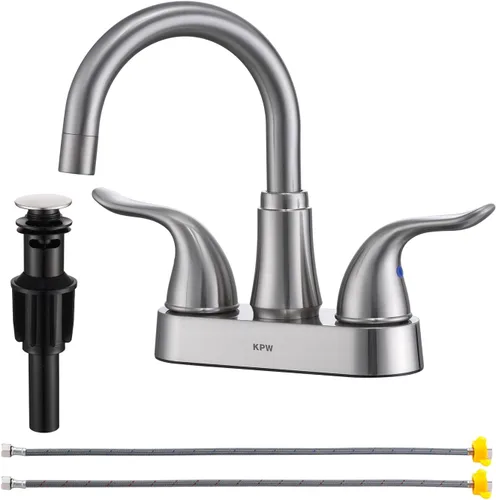 Miniatura 9 de KPW Grifo de Lavabo de Baño de 2 o 3 Orificios Negro Mate Centrado de 4 Pulgadas Grifo de Lavabo de Baño de 2 Manijas Chapado sobre Plástico ABS No